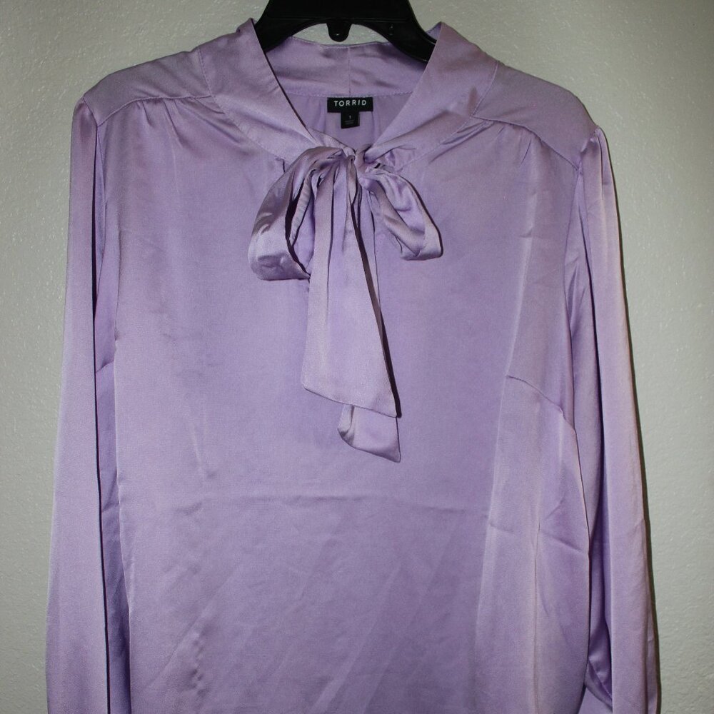Torrid Light Purple Satin Blouse with Neck Tie